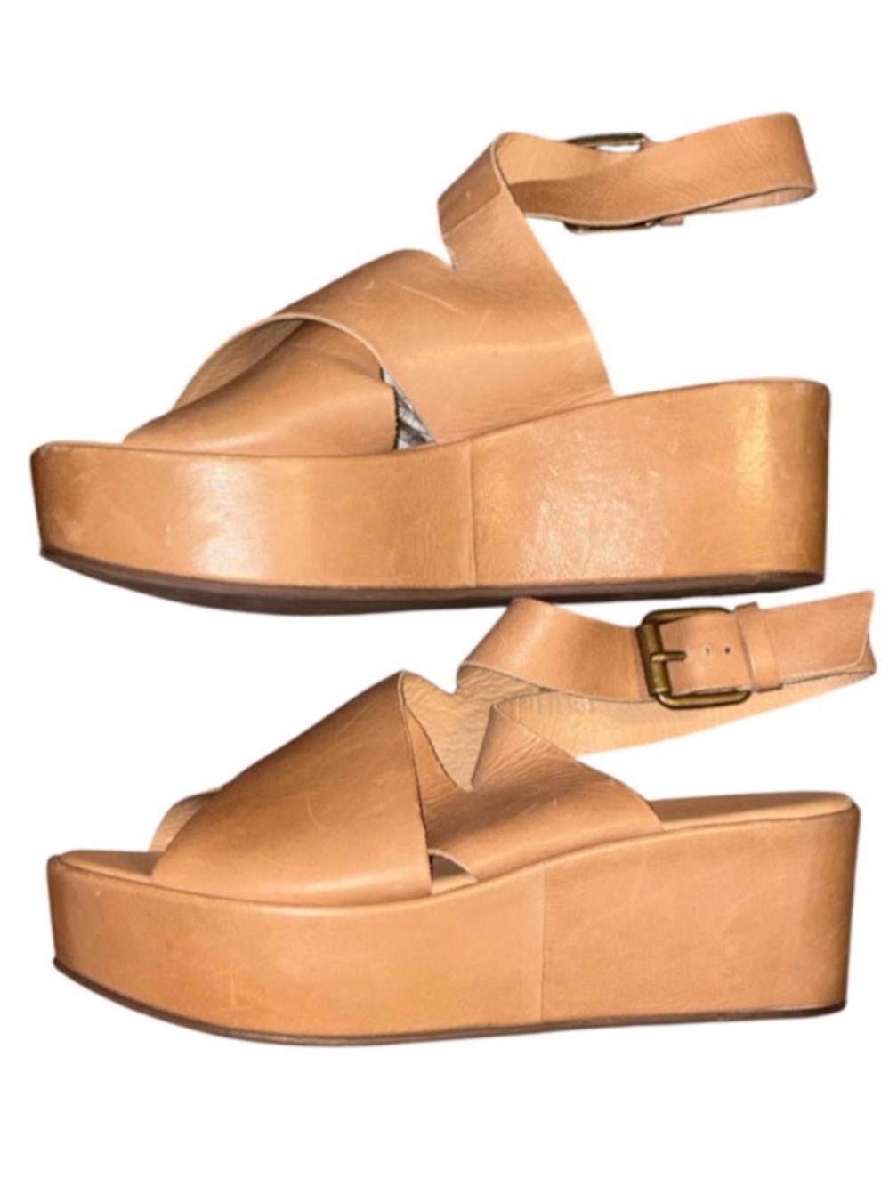 Matisse “Runaway” Tan Leather Platform Sandals W/Buckle